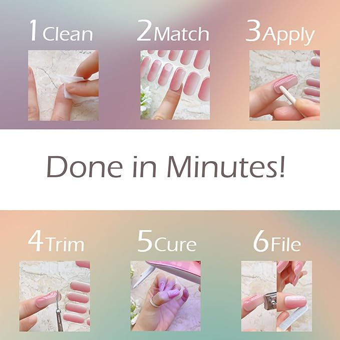 Semi Cured Gel Nail Strips, 20 pcs Nail Wraps, Glaze Stickers, Salon Quality French Manicure, Full Decal Gel Polish Strips, Long Lasting, UV Required (Ethereal Waltz)