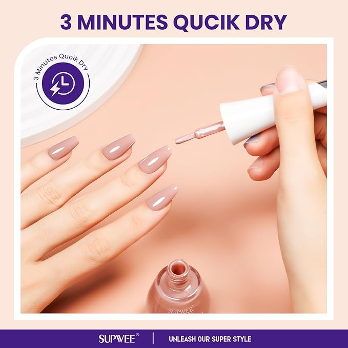 Nude Quick Dry Nail Polish, 16ml Air Fast Dry Regular Nail Polish Lacquer High Glossy Fall Finger Nail Manicure DIY Nail Art Salon Gift for Women Girl