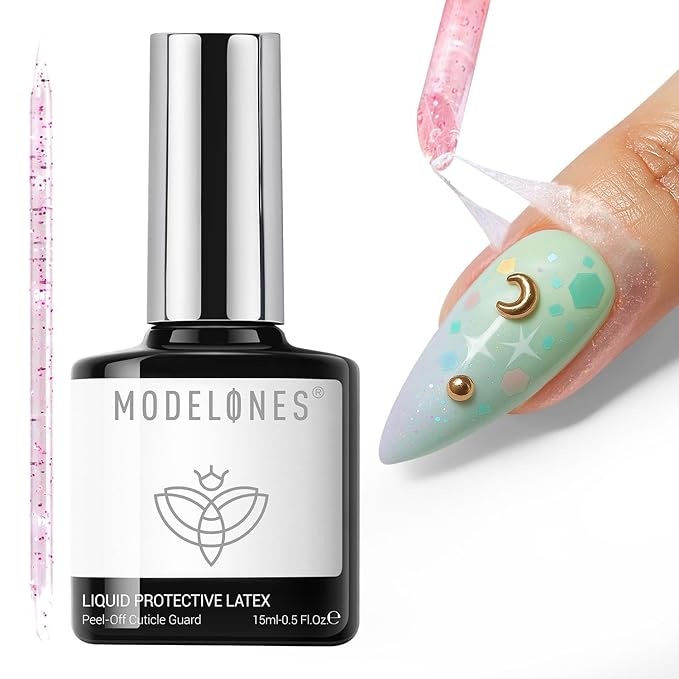 modelones Gel Polish Liquid Latex for Nails, 15 ml Peel Off Nail Polish Barrier with Stick, Fast Dry Cuticle Guard, Protector for Fingers