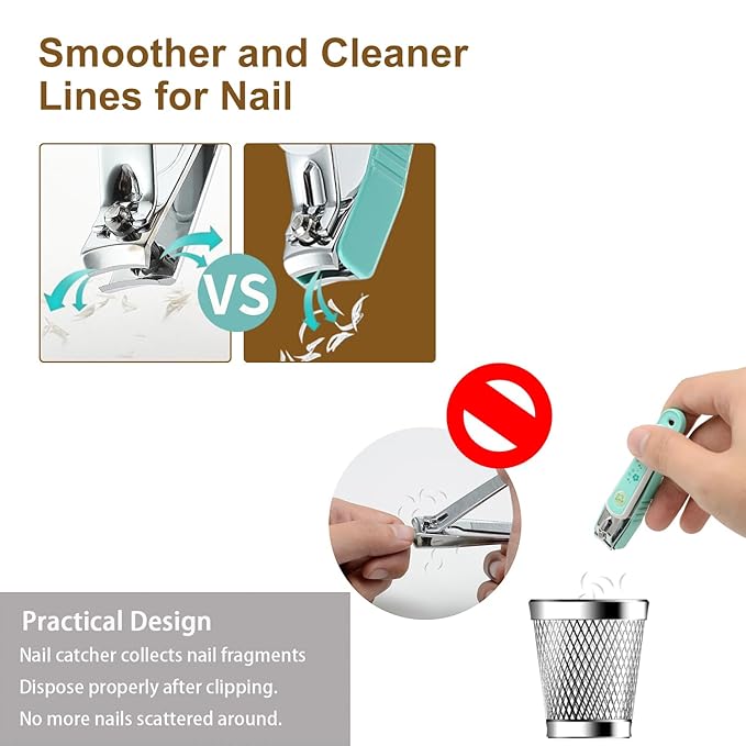 PAFASON Ultra Sharp Stainless Steel Nail Clipper Trimmer Cutter Set with Built-in Nail Catcher & Nail File 2 Pack Fingernail & Toenail Clippers for Men & Women