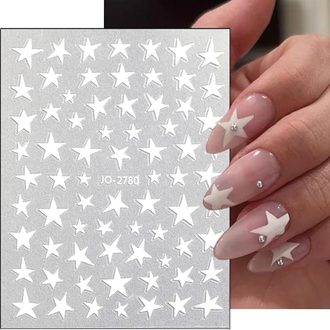 6Pcs Star Nail Stickers 3D Self Adhesive Glitter Stars Nail Decals Shiny Gold Silver Black White Pink Blue Stars Nail Design Sticker Holographic Cute Nail Art Stickers for Women DIY Manicure Supplies