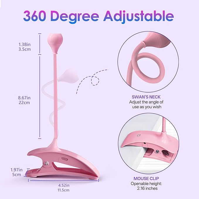 AORAEM UV Nail Lamp Rechargeable Gooseneck UV Light for Gel Nails Touch Flash Cure Lamp Nail Dryer with Clamp, Portable LED Gel Light 3 Level Timing Home Professional DIY Manicure Salon (Pink)