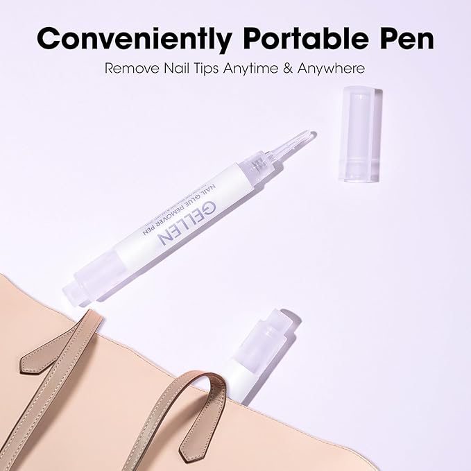 Gellen Nail Glue Remover, 2 Pcs Upgraded Glue Remover Pen for Press on Nails, Non Acetone Press on Removal, 10s Quick Remove for Nail Tips Fake Nails Solid Glue Gel