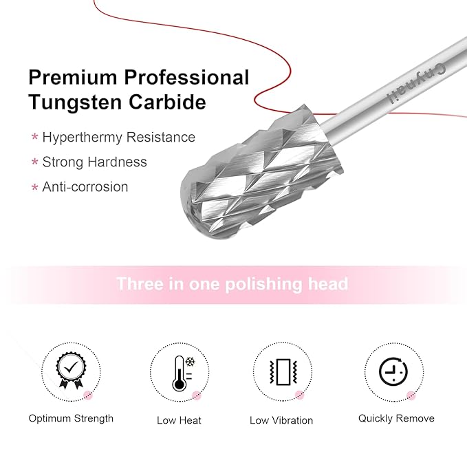 3/32" Large Barrel Smooth Round Top Tungsten Carbide Nail Drill Bit Safety Bit for Gel & Acrylic Removal, 2-Way Rotating Efile Tip, Salon Electric File Accessory (5XC Grit, Silver)