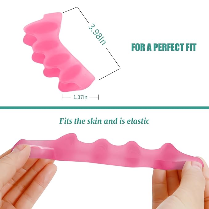 4 Pcs Silicone Toe Spacers – Yoga Toe Separators for Toe Straightening & Relaxation | Correct Overlapping Toes, Bunions, Hammer Toe | Toe Support toe separators for Women & Men (Pink, 3.98)