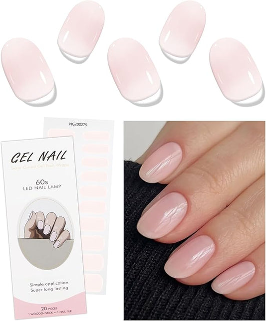 JMEOWIO Gel Nail Stickers Cream Light Pink Semi Cured Gel Nail Strips Wraps UV/LED Nails Art Design Decoration Accessories