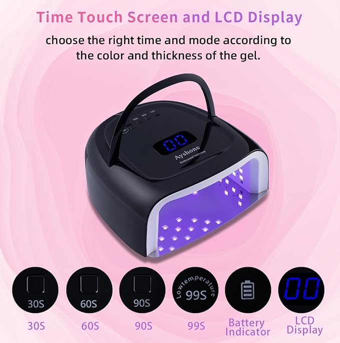 Rechargeable LED Gel Nail Lamp, 60W Cordless UV Led Nail Light with Lifting Handle Touch Sensor LCD Screen (Black)