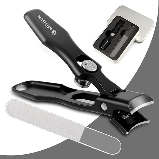 KEENSUN Nail Clippers, 16mm Wide Jaw Opening Ultra Sharp Nail Clippers for Cutting Thick Nails Extra Large Toenail & Fingernails Clippers with Safety Lock and Nail File for eniors, Men, Adult (Black)