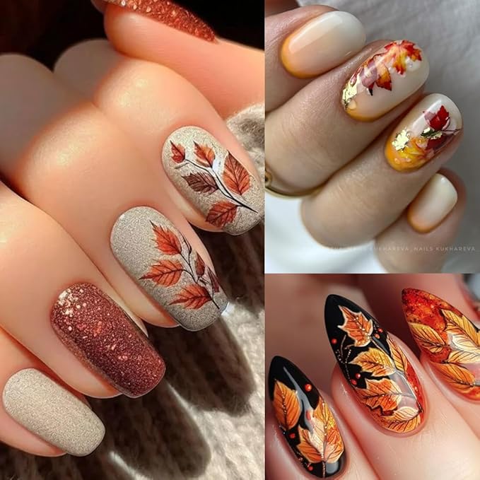 7 Sheets Fall Maple Nail Stickers for Nail Art, 3D Self-Adhesive Autumn Leaf Pumpkin Nail Decals, Mushroom Nail Supplies Nail Art Design Accessories for Women and Girls Manicure DIY Decoration