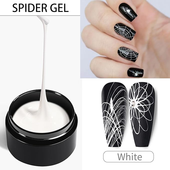 5g/0.18oz Spider Gel Kit for Nails, Spider Design for Art Wire Drawing Nail Gel for Line with Brushes for Nail Art (White & Black)