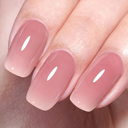 AILLSA Crystal Rose Nude Gel Polish Soft Red Jelly Gels Nail Polish Nude Pink Translucent Nail Polish Neutral Color Soak Off U V Sheer Gel Nails for Nail Salon at Home 0.51 Fl Oz