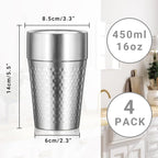Stainless Steel Double Wall Cup, 16 oz Insulated Tumbler, 4 Pack Unbreakable - Image 2