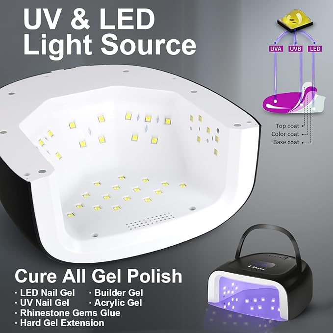 60W Rechargeable UV LED Nail Lamp, Faster Wireless Nail Dryer Gel Polish Light 42 Beads & Portable Handle, Professional Curing Lamp for Fingernail and Toenail (White)