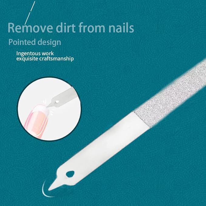 2PC Diamond Dust Nail File - Stainless Steel Nail Dresser with Non Slip Professional Double Sided for Natural Nails- 9 Inch