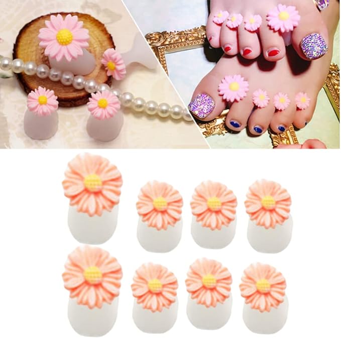 8Pcs Silicone Toe Separators, Daisy Flower Toe Separators Gel Foot Toe Spacers Separators Bunion Corrector for Pedicures Nail Polish Salon, Orange