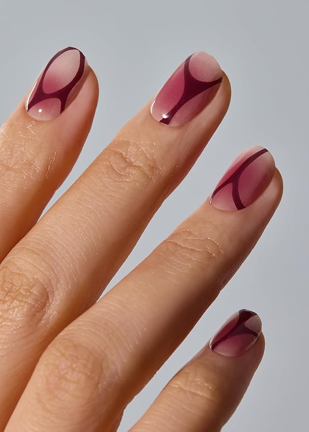 ohora Semi Cured Gel Nail Strips (N Bloody Blushy) - Works with Any Lamps, Salon-Quality, Long Lasting, Easy to Apply & Remove - Includes 2 Prep Pads, Nail File & Wooden Stick
