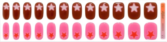 Semi Cured Gel Nail Strips - Trendy Nail Polish Wraps Works with Any UV Lamp - Long Lasting Easy Salon Manicure - 24pcs with 2 Prep Pads, Nail File & Cuticle Stick (Starz Only)