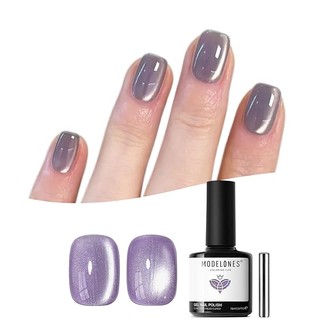 modelones Cat Eye Gel Nail Polish,Glitter Purple Gel Polish with Magnet Magentic Cateye Gel Polish Soak Off Led Reflective Gel Top Coat Manicure Salon DIY Gifts