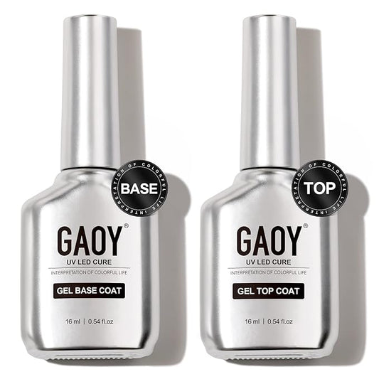 GAOY 16ml 2 Pcs Glassy Gel Top Coat and Base Coat Set,No Wipe Foundation Combination for UV Light Cure Nail Polish