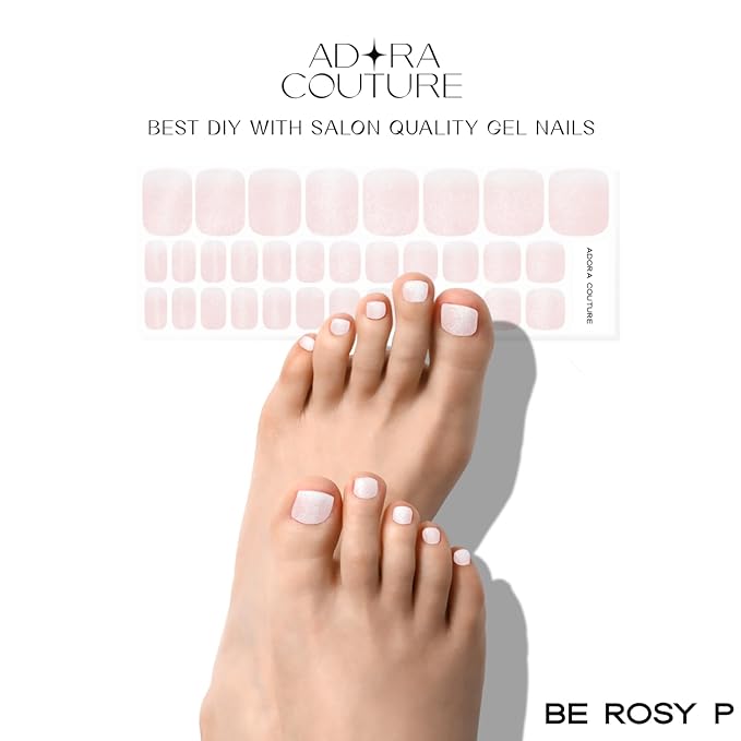 Semi Cured Gel Nail Strips - 32 pcs Gel Pedicure Stickers, Easy to Apply & Remove Toenail Stickers, Salon Quality at Home & Long Lasting - UV Nail Lamp Required - Be Rosy P