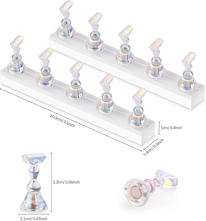 Etercycle Nail Stand for Press On Acrylic Nails Art Display Stand Nail Holder for Painting Magnetic Nails Stand with Double-sided Tape for Home DIY Salon Supplie (Clear)