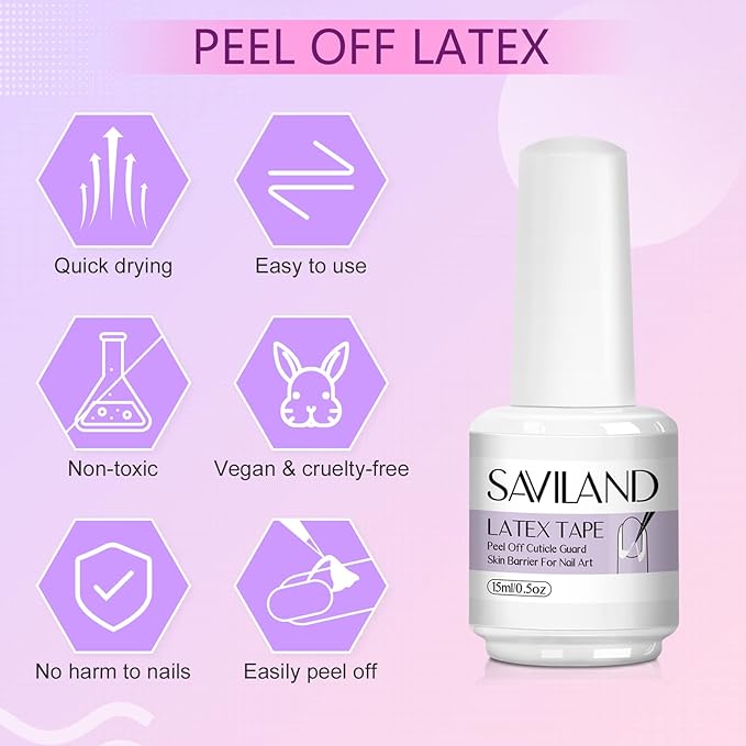 SAVILAND Gel Polish Liquid Latex for Nails: 15ML Nail Latex Peel Off Nail Polish Barrier Cuticle Guard Protector for Airbrush Nail Art Liquid Latex with Tweezers Home DIY Nail Art Salon for Women