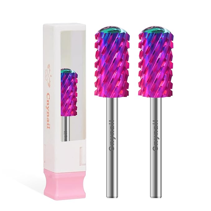 3/32" 2PCS Large Barrel Smooth Round Top Tungsten Carbide Nail Drill Bit Safety Bit for Gel & Acrylic Removal, 2-Way Rotating Efile Tip, Salon Electric File Accessory (3XC Grit, Purple)