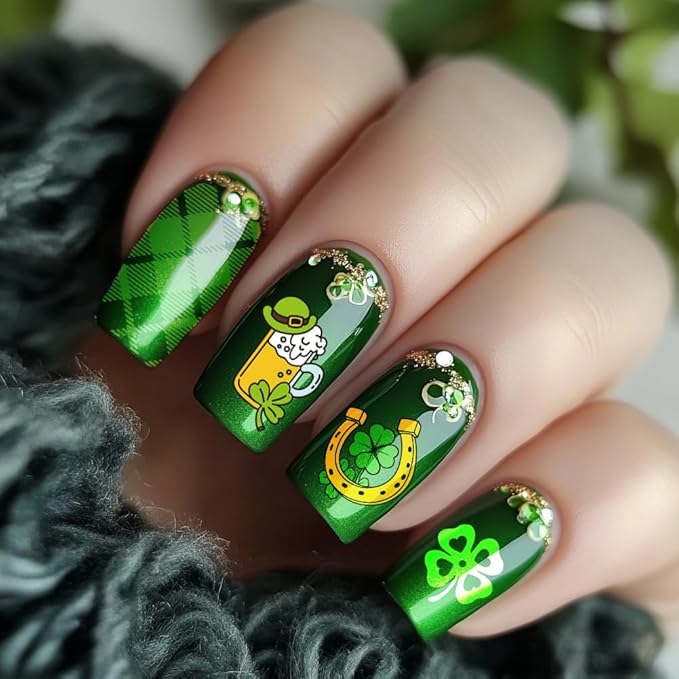 PH PandaHall 5pcs Nail Stamping Plates for St. Patrick's Day, Shamrock Nail Art Templates Leaf Clover Flower Nail Art Stencils Stainless Steel Nail Plates for Holiday Nail Design Print Manicure Salon