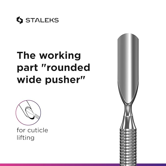 Staleks Pro Manicure Pusher Expert 30 Type 5 – Rounded Wide Pusher and Straight Blade – Stainless Steel – Professional Cuticle Tool