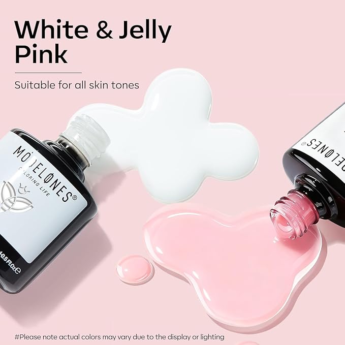 modelones Gel Nail Polish Set 2 Pcs 15ml French Manicure Kit White And Jelly Pink Gel Polish Soak Off UV LED Classic French Tip Gel Polish Natural Nail Art DIY Gift for Women