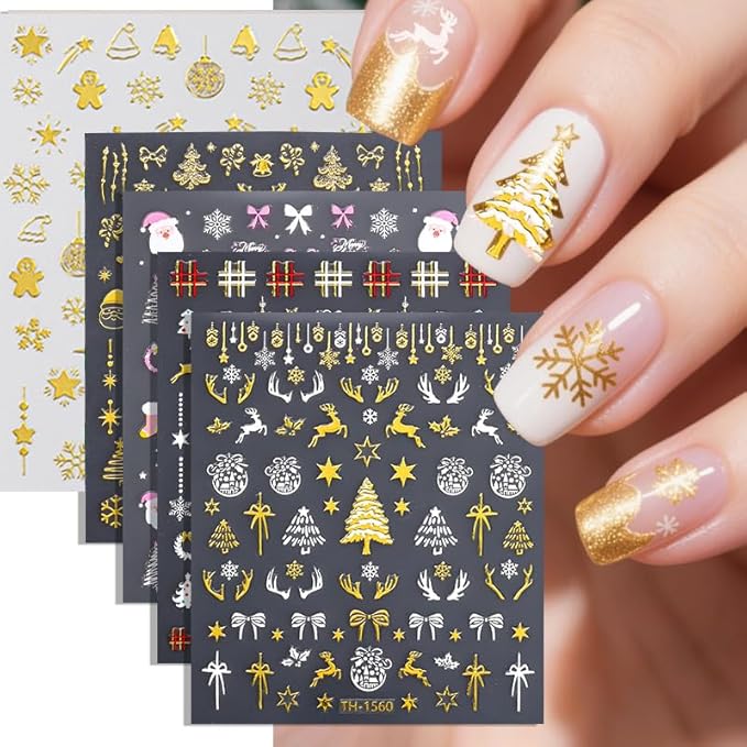 7 Sheets Christmas Nail Stickers for Nail Art, 3D Self-Adhesive Deer Star Nail Decals, Mushroom Nail Supplies Nail Art Design Accessories for Women and Girls Manicure DIY Decoration