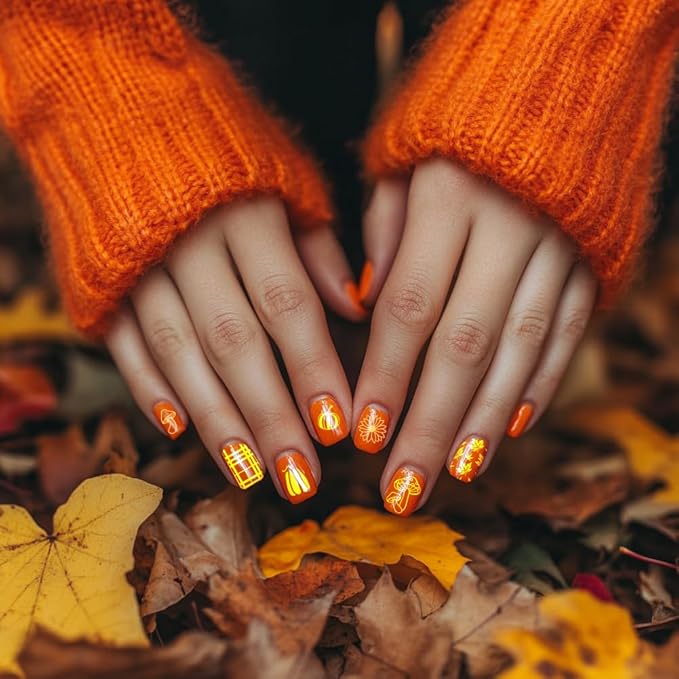 PH PandaHall 5pcs Fall Theme Nail Stamp Plates 126 Patterns Pumpkin Maple Nails Art Plate Stainless Steel Nail Template for Autumn Thanksgiving Day Nails Art Design 4.7x2.4 inches
