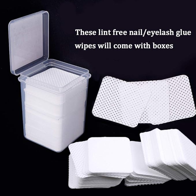 800 PCS Lint Free Nail Wipes EBANKU Lash Glue Wipes Eyelash Glue Bottle Pads Non Woven Nail Polish Remover Wipe Nail Lash Extensions Supplies
