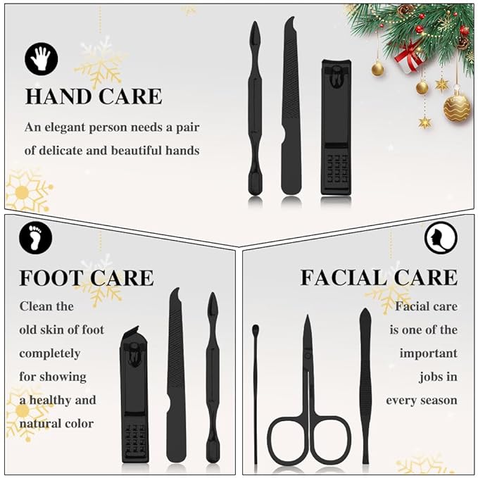 Easter Basket Stocking Stuffers, Nail Care Kit for Men, 7 PCS Manicure and Pedicure Kit, Manicure Set Men Travel Nail Kit Nail Clipper Set Kit Tool Christmas Gift Mens Nail Grooming Kit(Black)