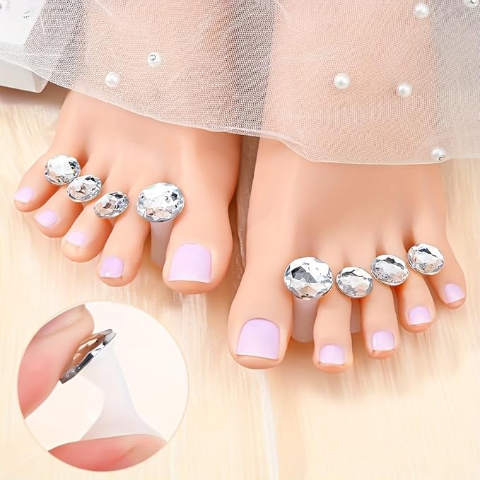 8pcs Toe Separator for Nail Polish Pedicure, Silicone Toe Spacers for Feet, Stretchers, Spreaders, Polish Guards(Round Diamond)