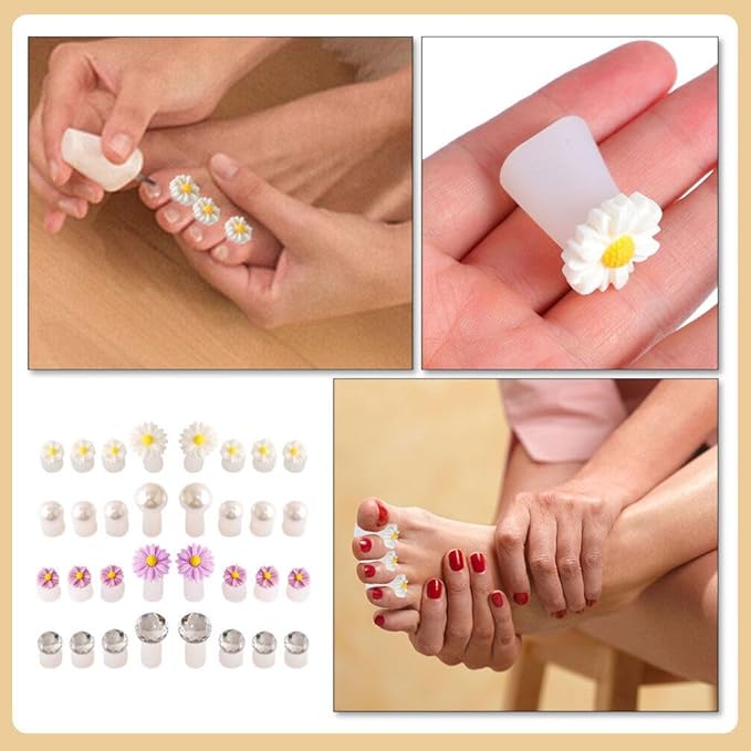 32Pcs Silicone Toe Separators Daisy Toe Separator Daisy Flower Toe Spacers Gel Rubber Toe Stretcher Pedicures for Women Nail Art Pedicure Manicure