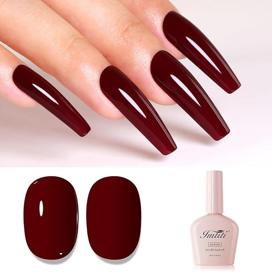 Imtiti Red Gel Nail Polish, Burgundy Red Gel Polish High Gloss Soak Off UV LED Autumn Winter Art Manicure Salon DIY Design 10ML