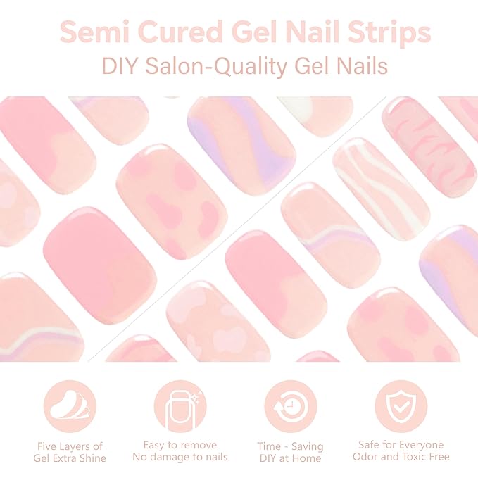 Semi Cured Gel Nail Strips-Salon Quality Semi-Cured Gel Press On Nails Stickers Natural Looking False Nails for Daily Use & Homemakers Long Lasting,Easy On & Off (Whisper Haze)