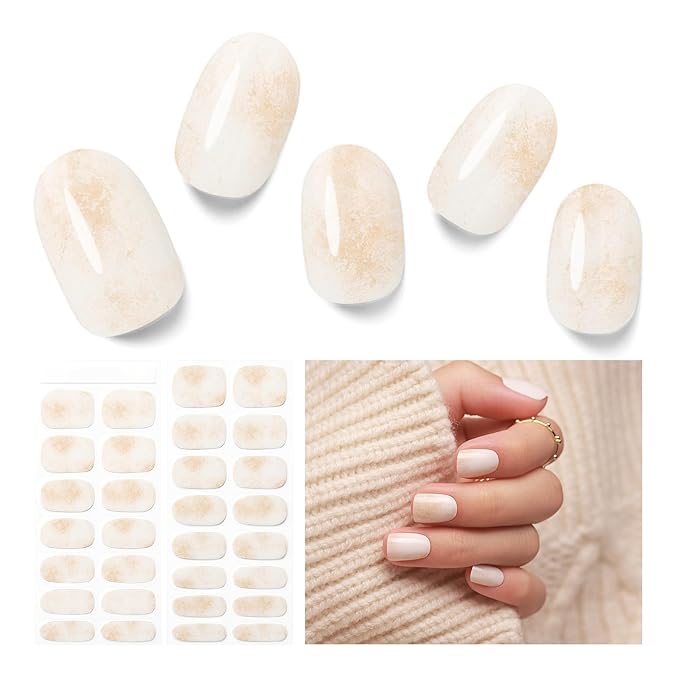 Semi Cured Gel Nail Strips - 30PCS Gel Nail Stickers for UV Light, Long-Lasting Gel Nail Wraps, Salon-Quality Semi Cured Nail Stickers, 2 Weeks Wear, Easy DIY Gel Manicure-Gilded Shards