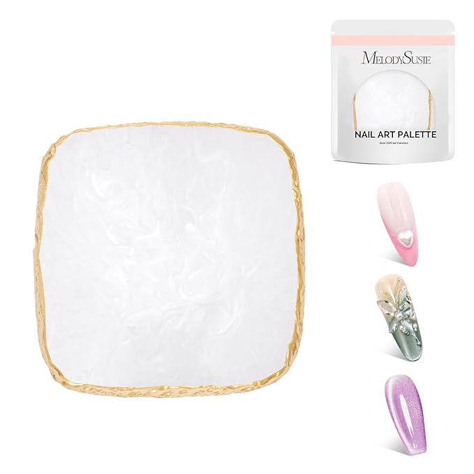MelodySusie 1PC Square Shape Resin Nail Art Palette, Professional Color Mixing Board for Gel Polish, Acrylics, Pigment Blending, Salon and DIY Makeup Artist Tool, White