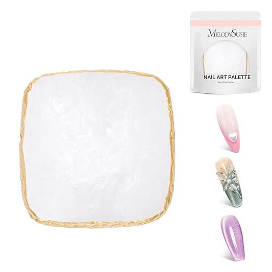 MelodySusie 1PC Square Shape Resin Nail Art Palette, Professional Color Mixing Board for Gel Polish, Acrylics, Pigment Blending, Salon and DIY Makeup Artist Tool, White