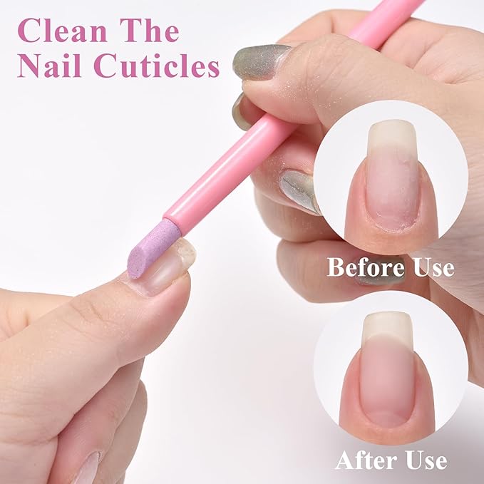 10Pcs Stoe Sanding Nail File Tools Nail File Cuticle Removal Buffer Washable Pedicure Manicure Pen Cuticle Pusher Stick for Nail Care, Pink