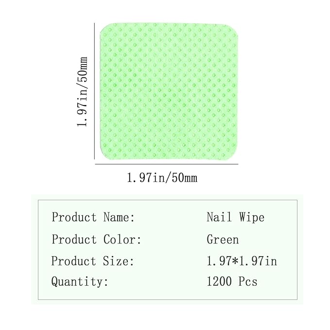 1200PCS Lint Free Nail Wipes Lint Free Wipes, Glue Wipes for Eyelash Extension, Glue Cleaning Wipe Lint Free Non Lint Nail Wipes, Soft Gel Nail Polish Remover Pads Wipes for Lash Extensions (Green)