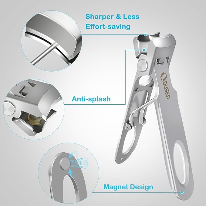 Toenail Clippers for Seniors Thick Nails, Angled Head Ingrown Toe Nail Clippers with Slanted Curved Blade, No Splash Nail Clippers for Men & Women Fingernail, Professional German Nail Cutter Wide Jaw