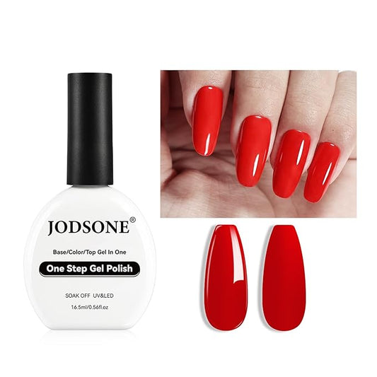 JODSONE Red Gel Polish Top Base Coat,16.5ml 3-in-1 One Step Gel Polish,Base Color Top Gel in One, Save Time,Long Lasting