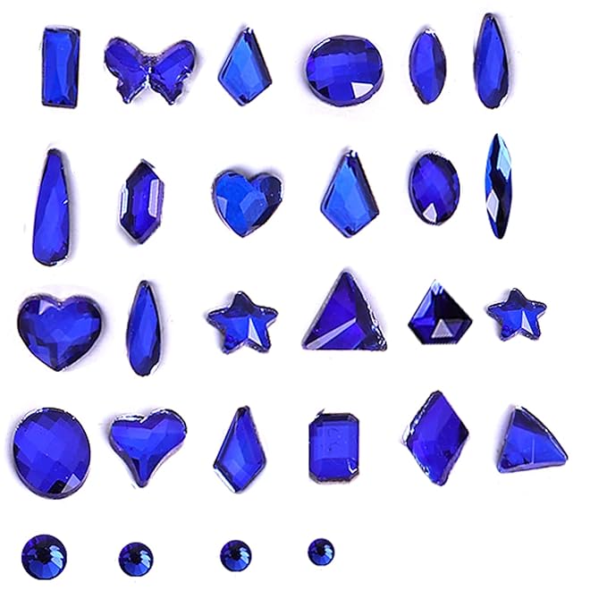 3320Pcs Sapphire Nail Art Rhinestones Crystal,3D Rhinestones Gems Jewels Diamond,24 Types of 320 Diamonds + 3000 Round Beads, Crystals 3D Flat Back Gemstones for Nail DIY Crafts with Tweezers Pen