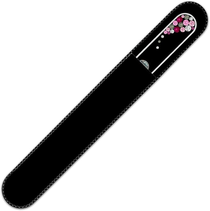 Large Size Glass Nail File Hand Decorated with Swarovski Elements, in Black Velvet Sleeve, Genuine Czech Tempered Glass, Hand-Made Crystal Nail File