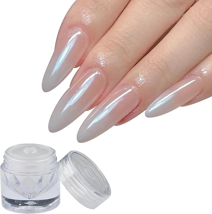 White Pearl Chrome Nail Powder, High Gloss Mirror Effect Pearlescent Iridescent Glitters Powder Mermaid Pigment for Nail Art Decoration