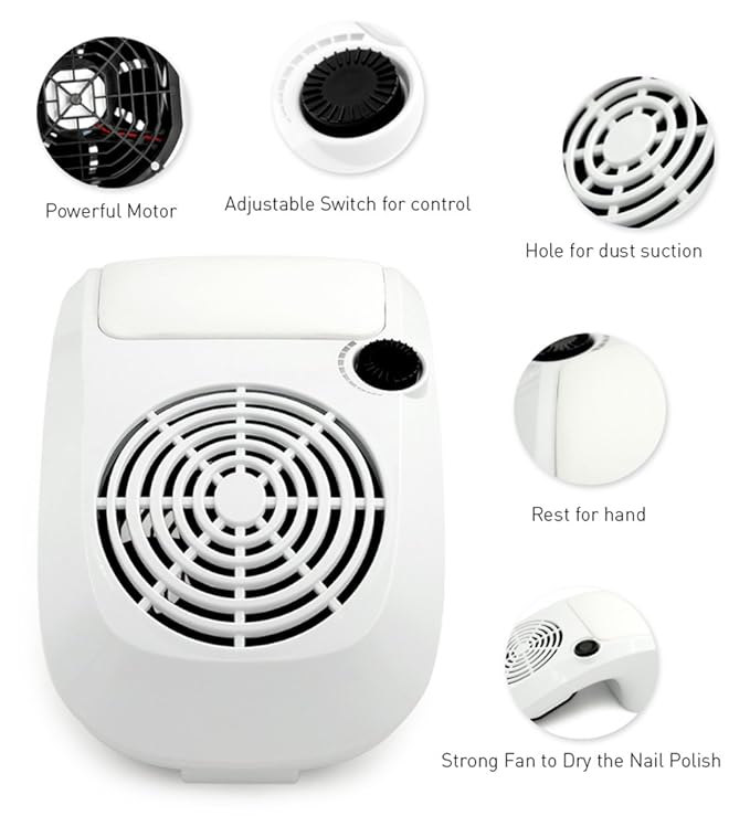 KADS Adjustable Nail Dust Collector Suction Fan with 2 Dust Collecting Bags, Powerful Nail Vacuum Cleaner Machine Manicure Tools, Practical Nail Art Salon Cleaning Equipment (110V)