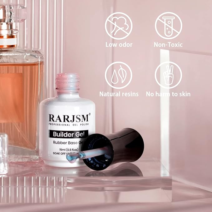 RARJSM Gel Builder Nail Polish Pearl Pink Hard Gel in a Bottle Mermaid Shell Glitter Pearlescent Thick Extension Structure for Nails 15ml Soak Off Curing Requires Salon Home DIY Beginer Use